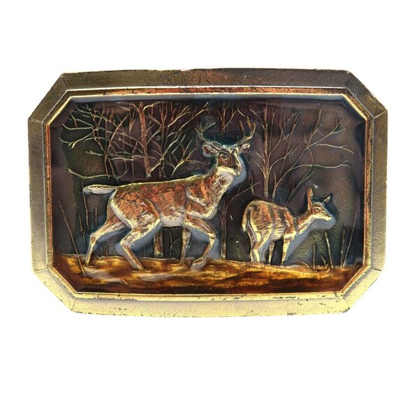 Vintage Deer Belt Buckle Pewter and Enamel Limited Edition - Picture 1 of 5